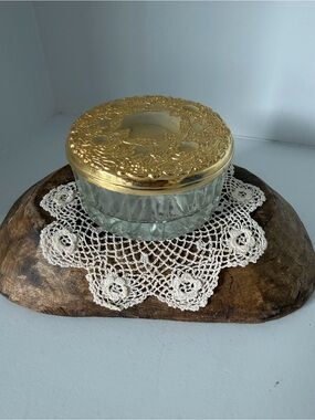 Vintage Godinger Pressed Glass Powder Jar with Mirrored Lid
